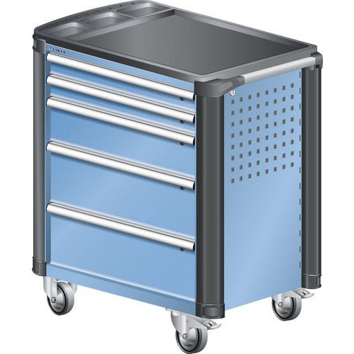 Chariot d'atelier L3627 - Protection coins 5 tiroirs Bleu clair - Lista