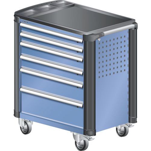 Chariot d'atelier L3627 - Protection coins 6 tiroirs Bleu - Lista