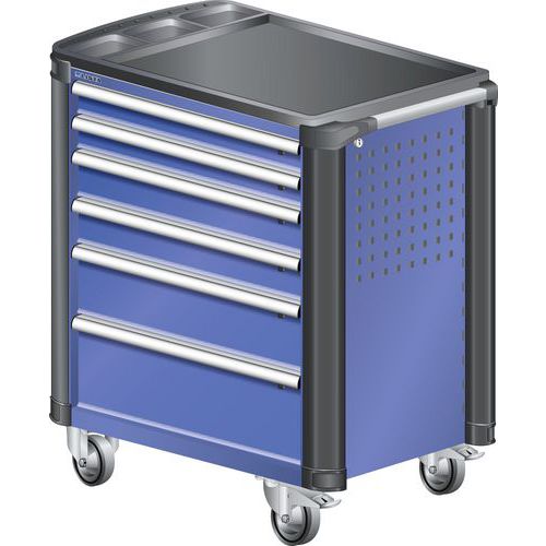 Chariot d'atelier L3627 - Protection coins 6 tiroirs Bleu fluo - Lista