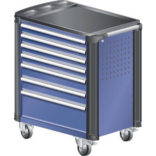 Chariot d'atelier L3627 - 7 tiroirs, protection coins, Bleu foncé - Lista
