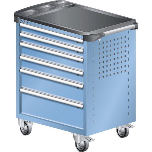Chariot d'atelier L3627 - Revêtement plastique 6 tiroirs Bleu clair - Lista