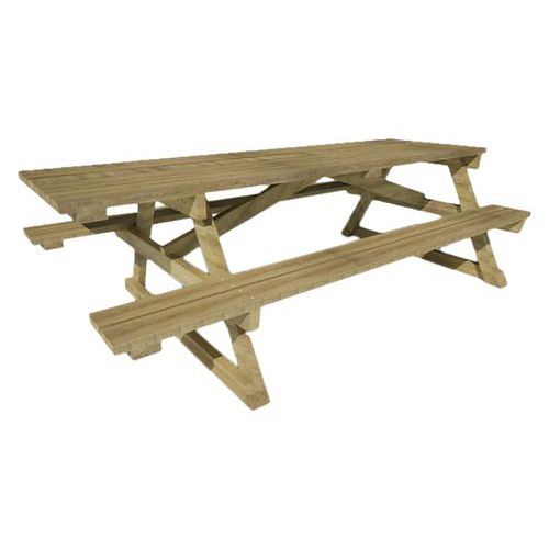 Table-banc bois PMR 2.40m Pin - 7 places - Accessible handicapés - Robuste et durable