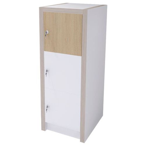 Enond Mobilier - Colonne Moyo 3 cases portes serrure Blanc/Chêne - 119x43x48 cm - Livré monté, 10 ans garantie