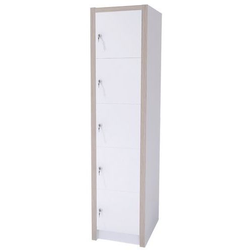 Enond Mobilier - Colonne Moyo 5 cases avec portes et serrures - Blanc - 189x43x48 cm - Rangement sécurisé bureau