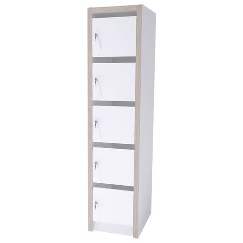 Enond Mobilier - Colonne Moyo 5 cases courrier - Blanc - 189x43x48 cm - Serrure et 4 tablettes - Livré monté