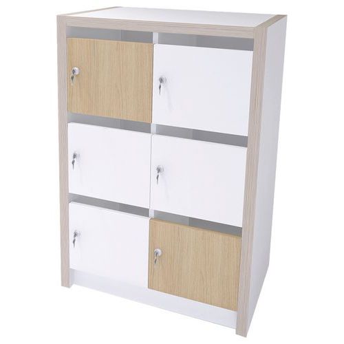 Enond Mobilier - Colonne Moyo 6 cases courrier - Blanc/Chêne - 119x78x48cm - Serrure intégrée - Livré monté