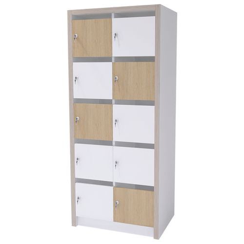 Enond Mobilier - Colonne Moyo 10 cases courrier - Blanc/Chêne - 189x78x48cm - Serrure intégrée - Livré monté