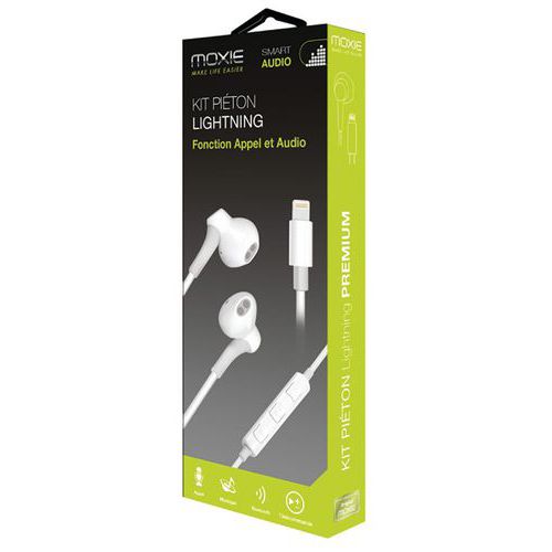 Kit piéton stéréo Lightning iPhone 7/8, X/XS, XR, XS Max - Moxie Kit piéton stéréo Lightning iPhone 7/8, X/XS, XR, XS Max - Moxie
