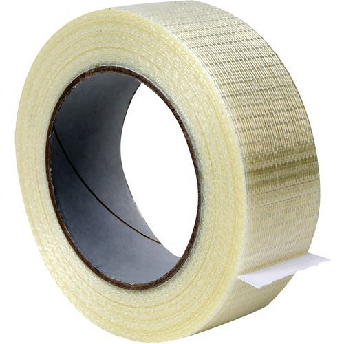 Adhésif armé chaîne et trame transparent 75mm x 50m - Renforcé fibre de verre pour emballages sécurisés