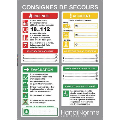 Poster consignes de secours Manutan.fr