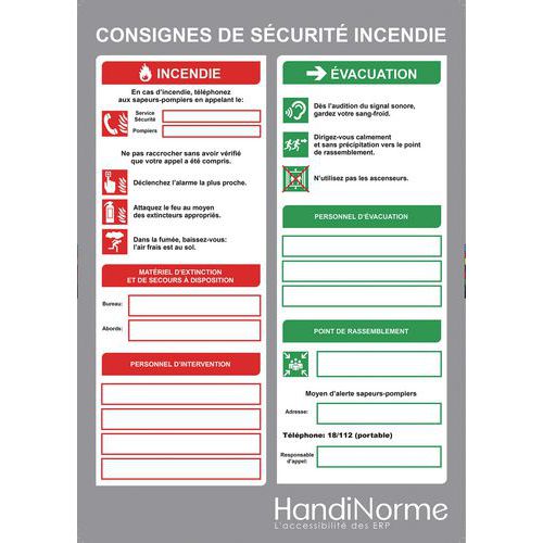 Poster consignes de sécurité incendie Poster consignes de sécurité incendie