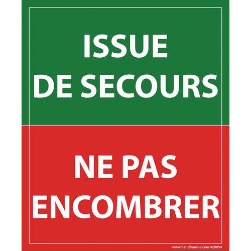 Panneau Issue De Secours Ne Pas Encombrer 300x250mm Vinyle
