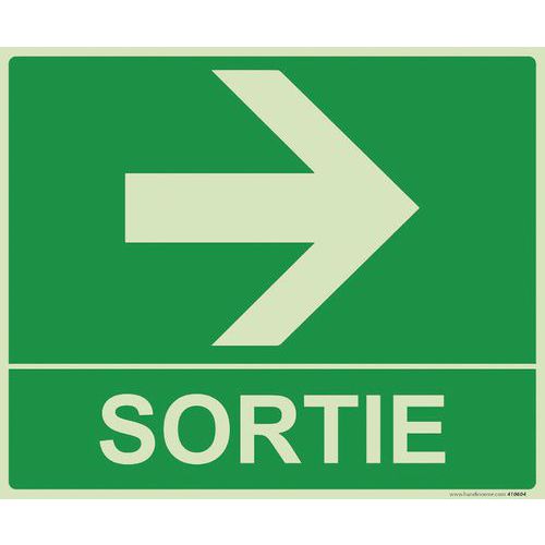 Signalétique Lumi. Sortie Flèche Droite 300x250mm Vinyle