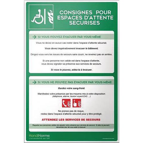 Poster A3 Consignes Espace d'Attente Sécurisé - Vert Blanc - 420x297mm - Accessibilité Handicapés
