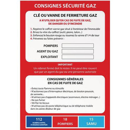 Poster consignes de sécurité GAZ Poster consignes de sécurité GAZ