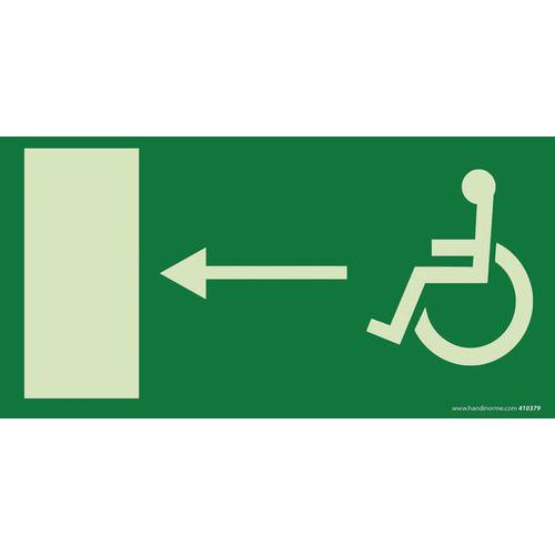 Signalétique photoluminescent sortie de secours gauche + picto handicapé Signalétique photoluminescent sortie de secours gauche + picto handicapé