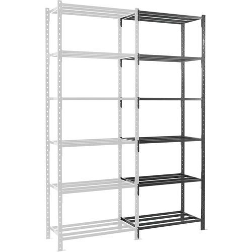 Manorga - Combi-Plus Kit Suivant 6 Niveaux - Rayonnage Mi-Lourd Acier Gris Foncé - 250x151x80cm - Montage Facile
