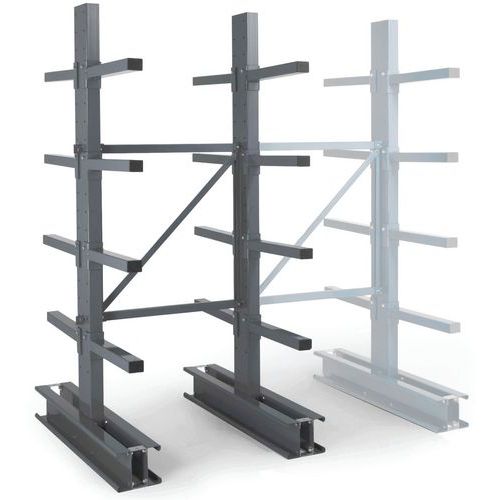 Manorga - Kit Départ Cantilever Mi-lourd - 2600x1000x600mm - 4 Niveaux - Acier Époxy Gris Foncé - 500kg/Bras