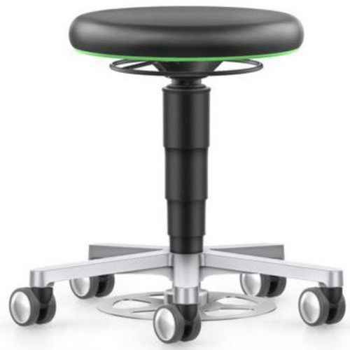 Bimos - Tabouret médical bas - Similicuir Noir Vert - Réglable en hauteur - 5 pieds roulettes - Charge 120kg