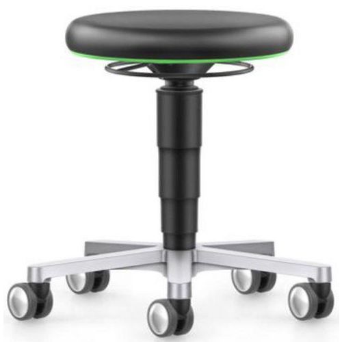 Bimos - Tabouret médical bas - Similicuir Noir Vert - 5 pieds roulettes aluminium - Hauteur réglable 650mm - 120kg max