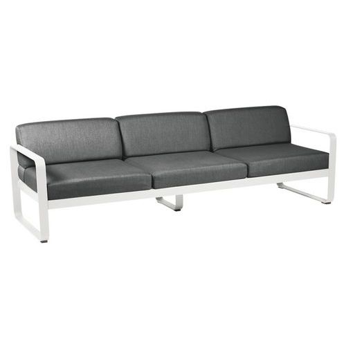 Canapé 3 Places Bellevie Blanc Coton Coussins Gris Graphite