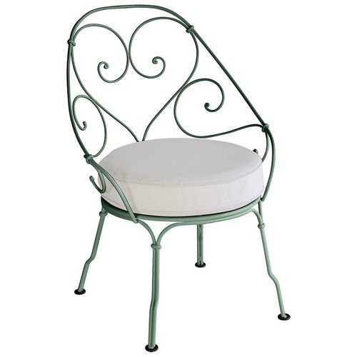 Fauteuil Cabriolet 1900 Vert Cèdre Coussin Blanc Grisé