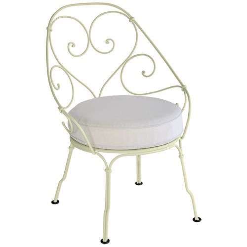 Fauteuil Cabriolet 1900 Vert Tilleul Coussin Blanc Grisé