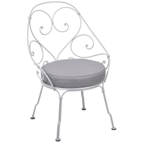 Fauteuil Cabriolet 1900 Blanc Coton Coussin Gris Flanelle