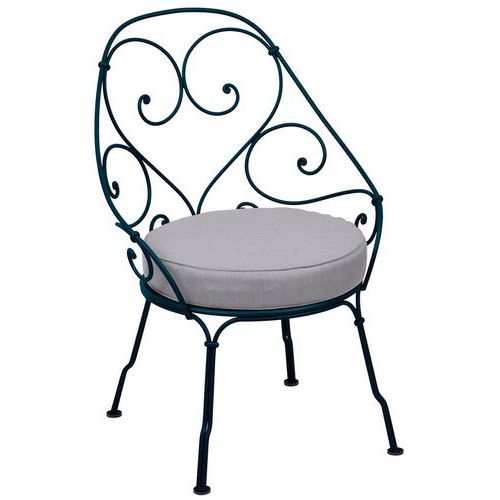 Fauteuil Cabriolet 1900 Bleu Acapulco Coussin Gris Flanelle