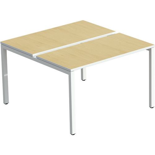 Meet By Paperflow - Bureau droit Bench 126x140cm 2 personnes - Plateau Hêtre, Pieds Blancs - Easydesk Éco-responsable