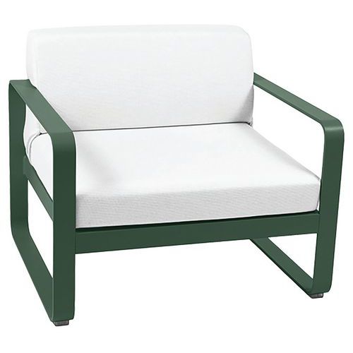 Fauteuil Bellevie Vert Cèdre Coussins Blanc Grisé