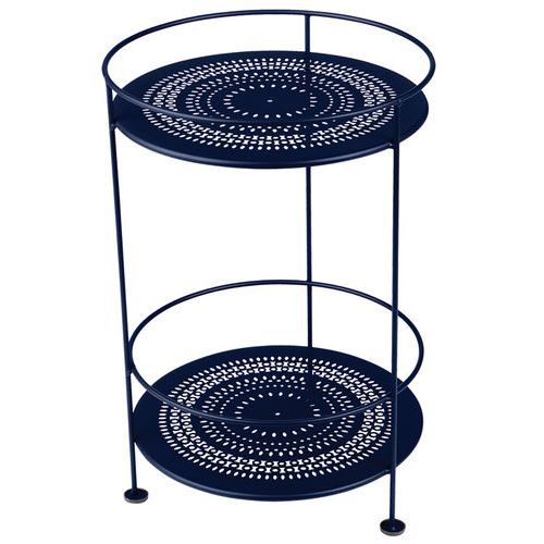 Guéridon Guinguette Double Plateau Perforé Bleu Abysse