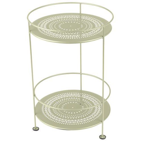Guéridon Guinguette Double Plateau Perforé Vert Tilleul