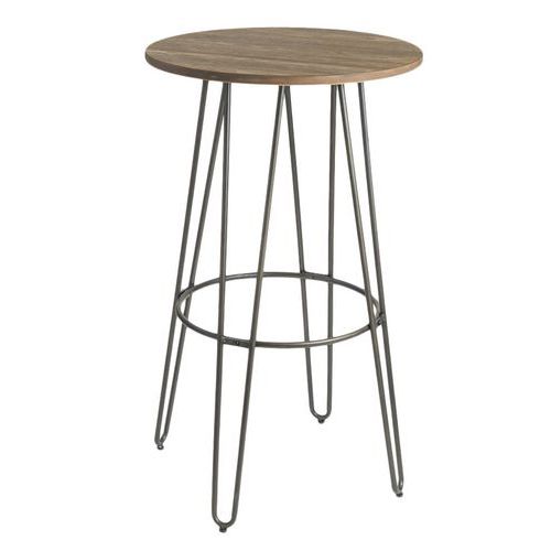 Table Bouchon Ã˜ 60 Cm Ht 108 Cm Piet. Alu /plateau Bois Vieilli