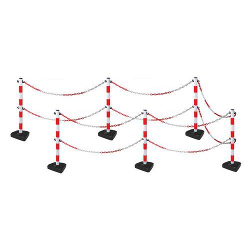 Set De 6 Poteaux Rouge / Blanc + 6 Socles + 14 Chaînes De 2m