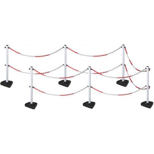 Set De 6 Poteaux Blanc + 6 Socles + 14 Chaînes De 2m
