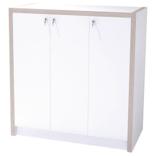 Enond Mobilier - Armoire basse Moyo 3 portes - Blanc - 118.7x112.6x47.6 cm - 6 tablettes - Livrée montée - Garantie 10 ans