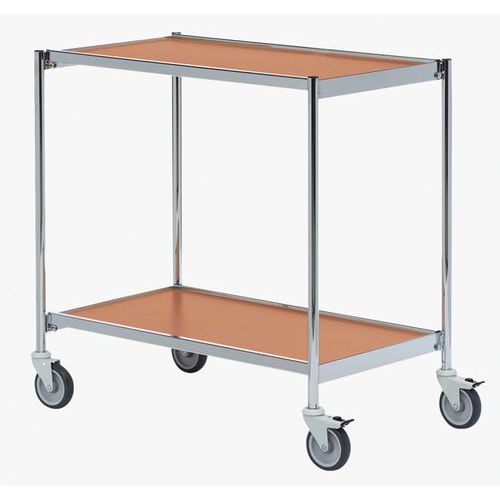 Table Roulante 1000x420mm Chrome/chêne - 2 Plateaux - 150 Kg