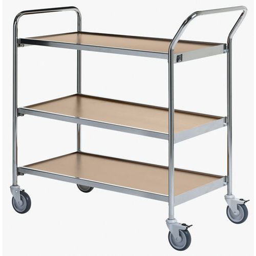 Table Roulante 1000x420mm Chrome/chêne - 3 Plateaux - 150 Kg