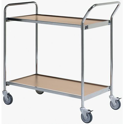 Table Roulante 1000x420mm Chrome/chêne - 2 Plateaux - 150 Kg