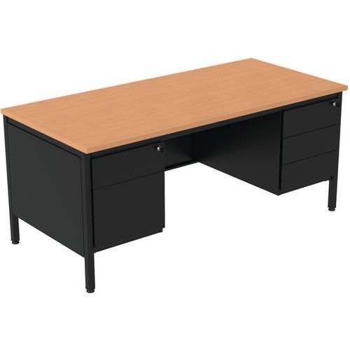 Robberechts - Bureau droit Merisier Confort 2 - L180cm - Caisson 2/3 tiroirs - Ergonomique Télétravail