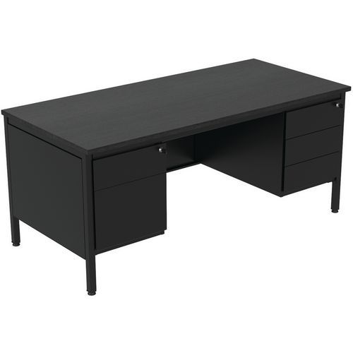 Robberechts - Bureau droit Confort 2 180cm Noir avec Caisson 2 et 3 Tiroirs - Ergonomique et Livré Monté - Idéal Télétravail