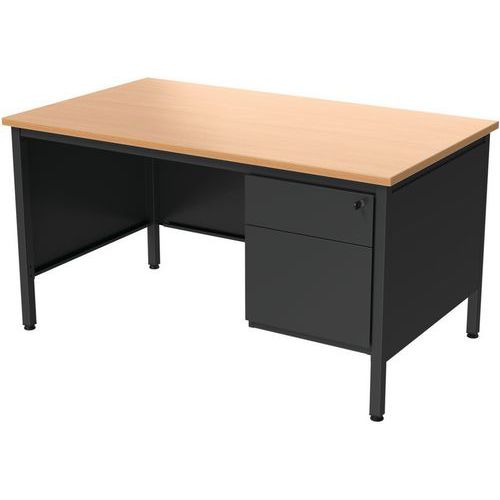 Robberechts - Bureau demi ministre Confort 2 Merisier 140cm - Caisson 2 tiroirs - Ergonomique Télétravail - Livré monté
