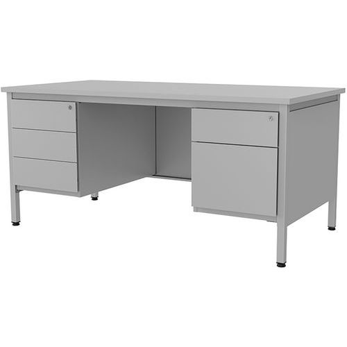 Robberechts - Bureau droit Confort 2 Gris 160cm - 5 tiroirs dont 1 classeur - Plateau mélaminé ABS - Métal Gris Clair - 105kg