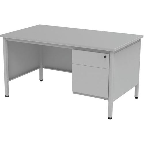 Robberechts - Bureau droit Confort 2 Gris Clair 140cm - 2 Tiroirs - Plateau Mélaminé ABS - Éco-responsable