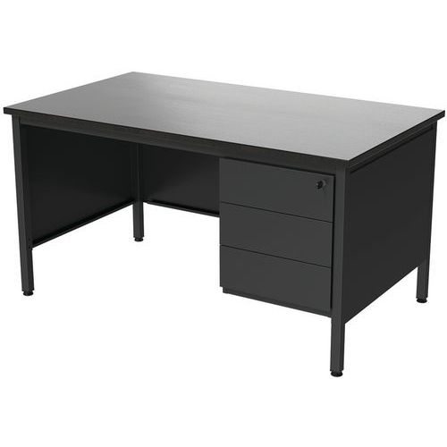 Robberechts - Bureau droit 140cm noir avec caisson 3 tiroirs - Confort ergonomique pour télétravail - Livré monté
