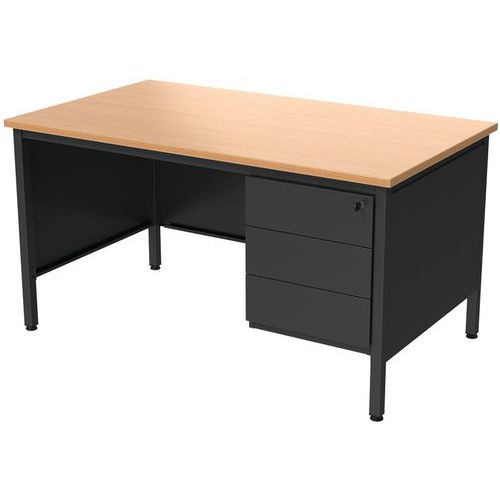 Robberechts - Bureau droit 140cm Merisier avec caisson 3 tiroirs - Confort ergonomique pour télétravail - Livré monté