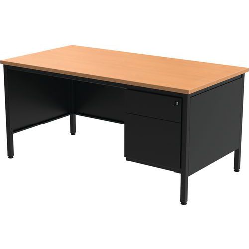 Bureau 1/2 Min L160 Merisier Avec Caisson 2t Confort 2