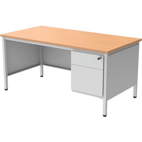 Robberechts - Bureau droit 160cm Chêne et Blanc - Caisson 2 tiroirs - Télétravail Confort