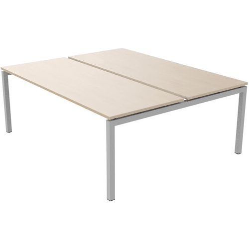 Robberechts - Bureau droit Bench 2 places 200 cm - Érable, Piétement Blanc, Plateau Chêne - 75 cm Hauteur - Éco-responsable